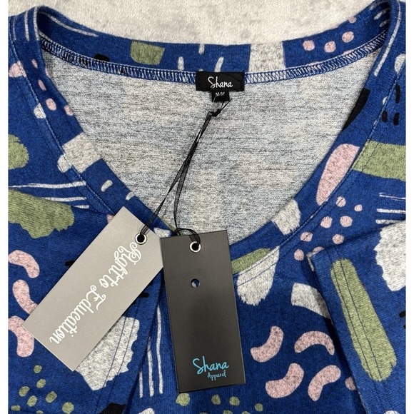 NWT Abstract Print V-Neck Tunic Top by Shana Apparel Size Medium Blue 3/4 Sleeve - Picture 8 of 11